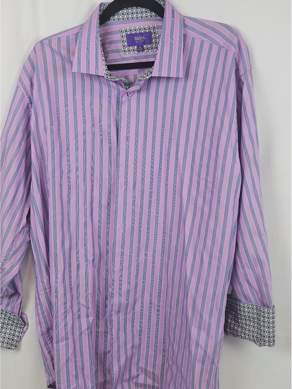 Tallia Purple and Blue Striped Cotton Dress Shirt XL